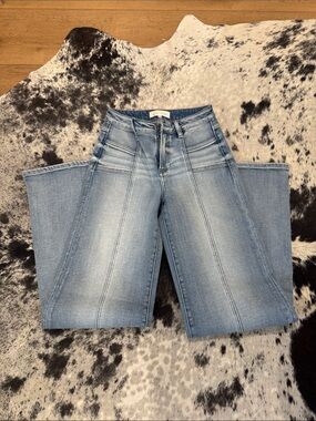 High-Rise Light Blue Wide-Leg Jeans with Panel Detailing